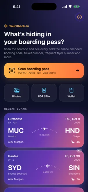 Home screen with scan history